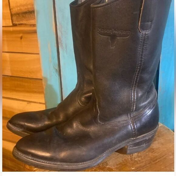 Other - Mason Western Vibram Sole Boots Slip-On Leather Black. Size 9.5D